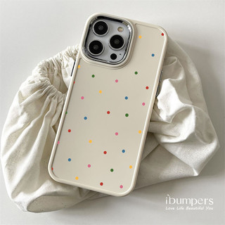 ibumpers Ốp Điện Thoại iPhone Hàn Quốc Pastel Hồng Dotty Họa Tiết Cho IPhone 16 15 14 12 13 11 Pro Max IP 7 8 Plus X XS XR Ốp Lưng Silicon Mềm Sang Chảnh Mạ Điện Chống Sốc