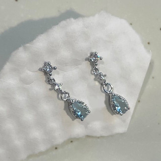 Bông Tai Thả Zircon Màu Xanh Cho Nữ, Hợp Kim Kẽm Sáng Bóng - Quà Tặng Perfect Dự Tiệc