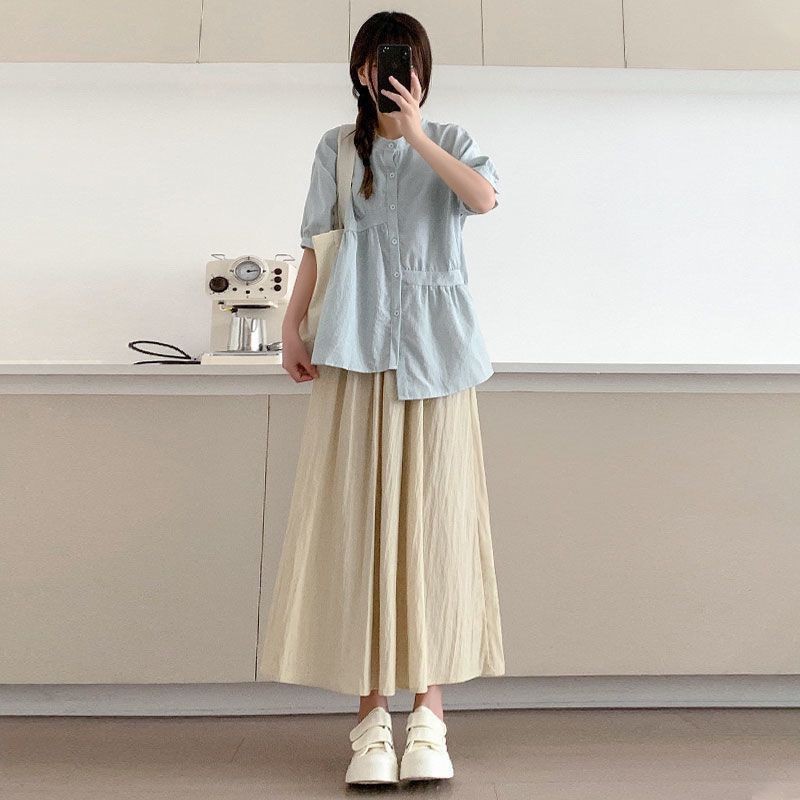 [Yu]Trang phục phong cách trà mùa hè, áo kẻ tươi mát kiểu Nhật kết hợp váy ôm dáng xinh.