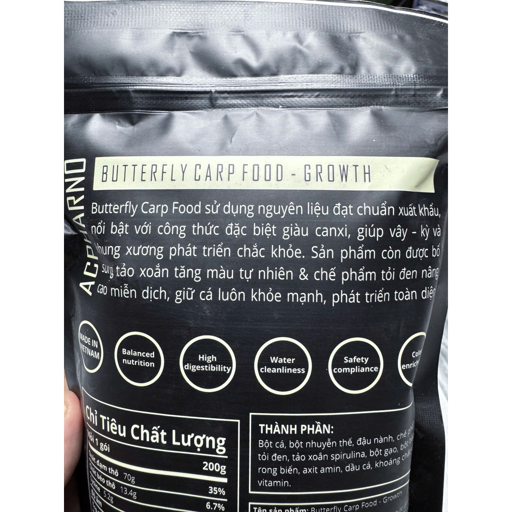 Gói 200gram Butterfly Carp Food Acpharno Cám Dinh Dưỡng Cho Cá Chép Sư Tử, Phi Tần Mau Lớn