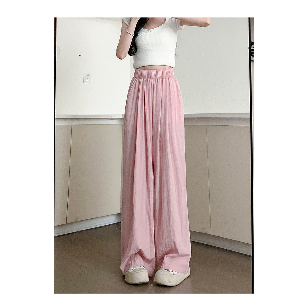 Mỏng quần ống rộng eo cao phong cách cá tính, drap nhẹ mùa hè