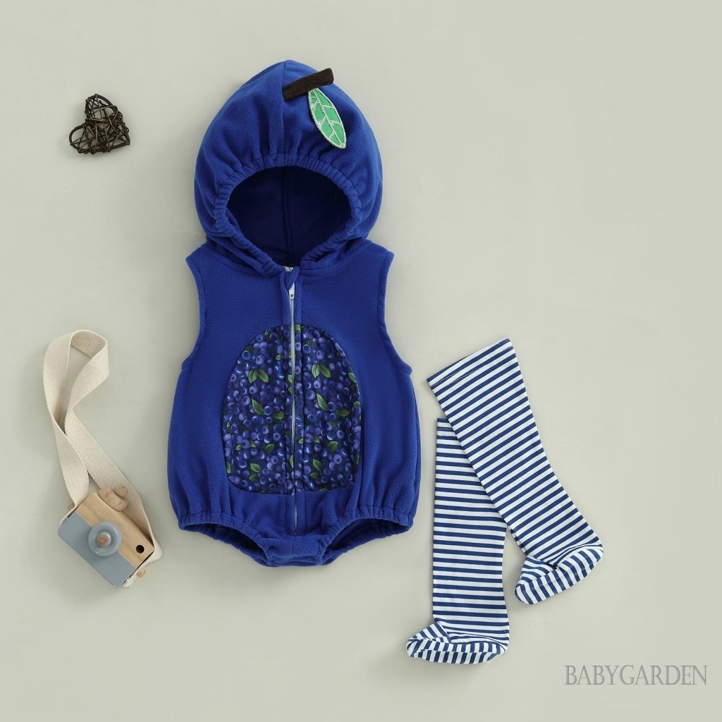 / / -Baby Girls Boys Trang phục hóa trang không tay có mũ trùm đầu Blueberry In áo liền quần có vớ sọc Quần áo Halloween