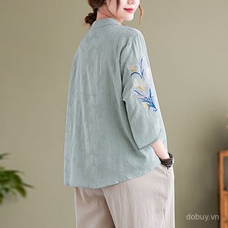 Mới! Áo sơ mi lanh phong cách Trung Hoa, vải cotton mát mẻ, phù hợp mùa hè