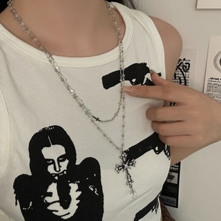 Dây Chuyền Punk Gothic Retro với Hạt Đá Chữ thập, Phong Cách Y2K Cá Tính