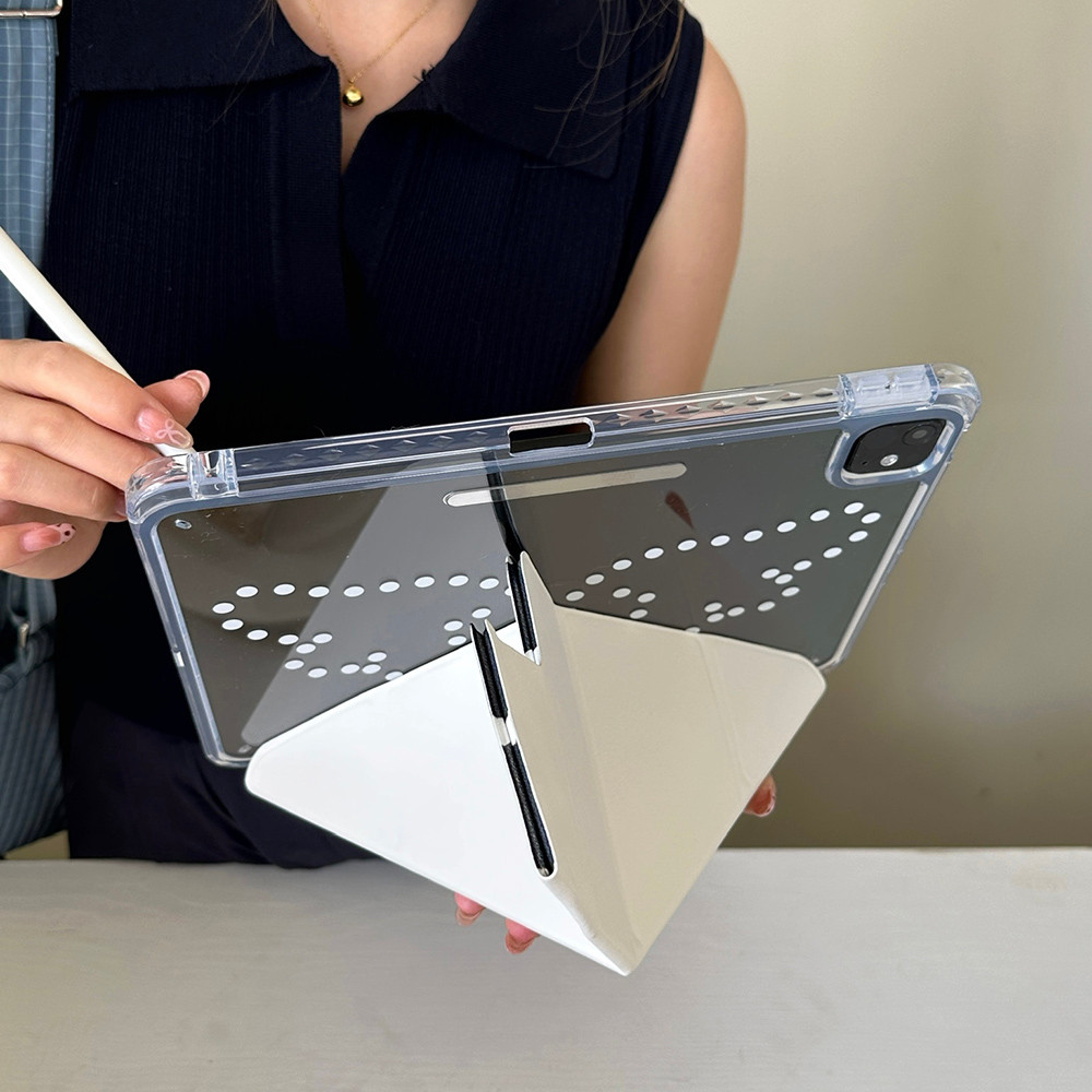 Vỏ gấp ba lần bằng da Y cánh dễ thương cho Mini6 Mini7 A17Pro IPad 5 6 7 8 9 10 11 A16 Air 2 3 4 5 6 7 Air 11 M2 M3 Pro10.5 Pro11 2018 2020 2021 2022 M4 Pro13 Khe cắm bút chì 2024