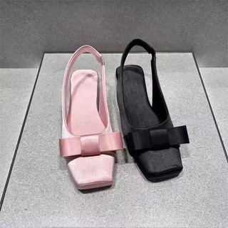 Giày đế bệt mũi vuông Bow Satin