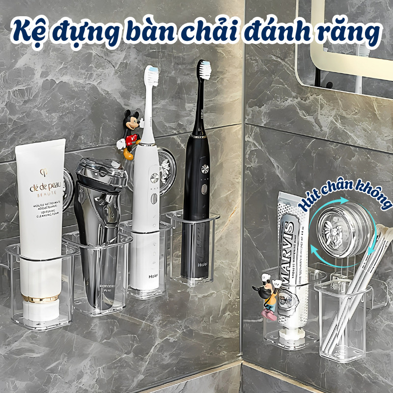 Kệ Để Bàn Chải Đánh Răng Gắn Tường DinoHome, Giá Để Đồ Nhà Tắm Treo Tường Hút Chân Không Siêu Chắc