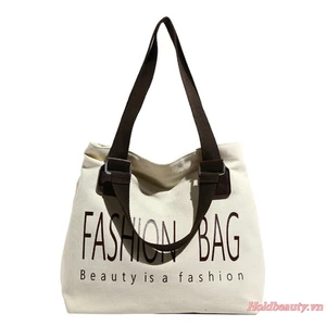 Túi Đeo Vai Canvas Tote Cho Nữ In Chữ Dễ Thương Dung Tích Lớn Dây Kéo Đóng Túi Xách Để Mua Sắm Du Lịch Làm Việc