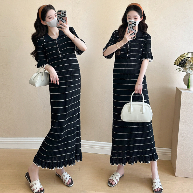 Váy bà bầu mùa hè Plus Size Váy dệt kim rỗng