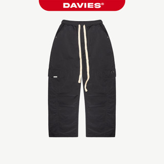 Quần Cargo ống rộng lưng thun DAVIES chất dù nhăn tag kim loại phối hoạ tiết logo thêu chìm Rivet Cargo Pants | D-Q12