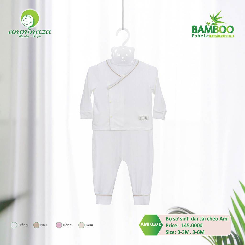 Bộ Sơ Sinh Dài Tay Anminaza Cài Chéo Vải Tăm Tre An Toàn Mềm Mịn Cho Bé - Hàng Chính Hãng AMI0370