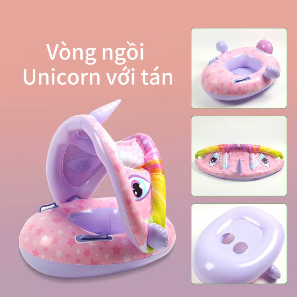 Baby Swimming Seat Boat with Handrails PVC Cartoon Children Swimming Sunshade Boat Detachable Swimming Ring