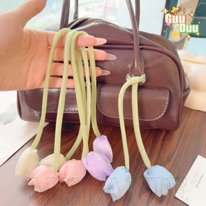 Dây buộc tóc hoa thủ công - Tulip Flower Bud Ribbon Charm - Thắt nơ cổ bé gái - Phụ kiện tóc Hàn Quốc - Túi treo quần áo - Trang trí gói quà