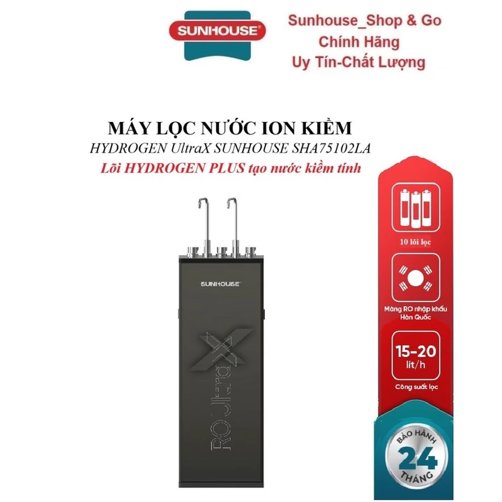 MÁY LỌC NƯỚC ION KIỀM HYDROGEN UltraX SUNHOUSE SHA75102LA, Lõi HYDROGEN PLUS tạo nước kiềm tính, Hệ thống 10 lõi