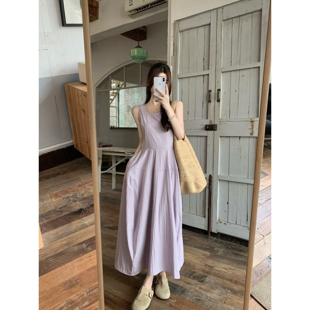 SUXI Váy không tay cổ tròn phong cách Hàn Quốc mới mùa hè 250808