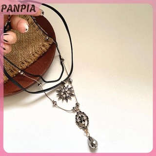 PANPIA-Vintage Lớp Dây Đeo Nhiều Lớp Vòng Cổ Nữ Cổ Dây Xích Bohemian Pha Lê Dây Xích Dài Mặt Dây Chuyền Trang Sức Quà Tặng