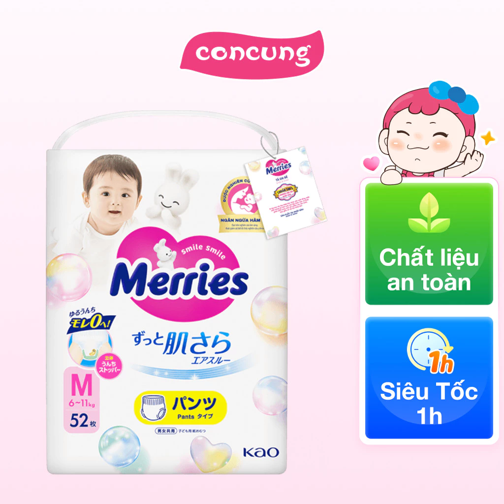Tã quần Merries (M, 6-11kg, 52 miếng)