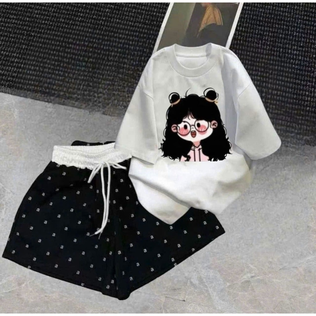 Tổng hợp các sét bộ quần ĐÙI cộc CHỮ A cạp chun màu trắng +mix áo phông form rộng unisex