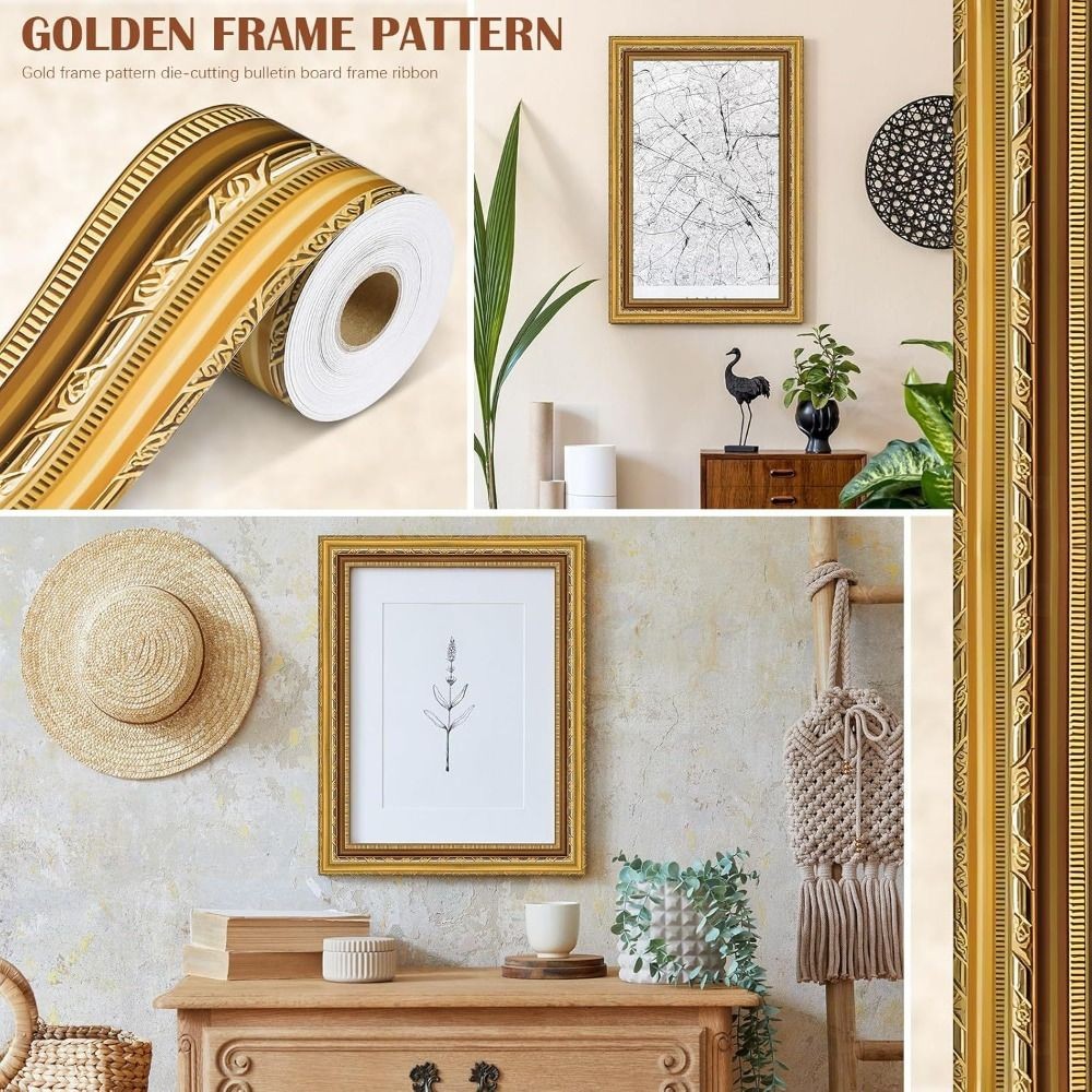 Nhãn dán viền áp phích AWNGD, Nhãn dán trang trí viền tự dính cổ điển, Khung ảnh DIY màu vàng thời trang Trang trí tiệc