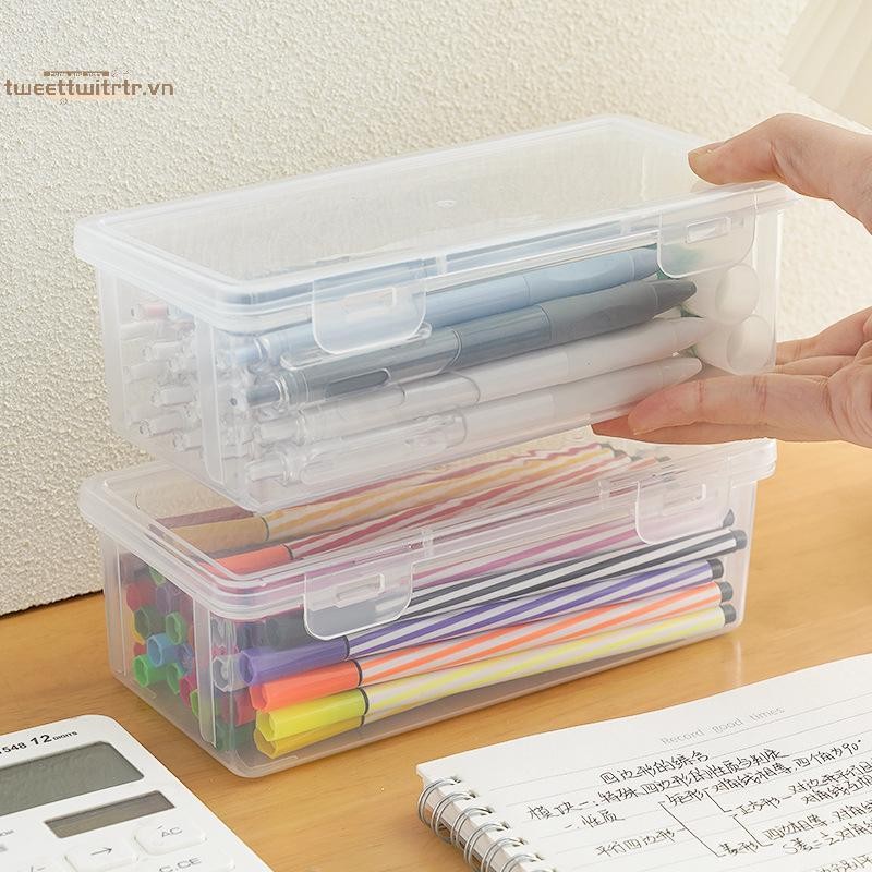 Hộp đựng nhựa trong suốt màu đen TRTR có nắp cho bút, bút chì, bút đánh dấu, đồ dùng học tập & tổ chức văn phòng, sắp xếp bàn làm việc VN