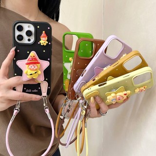 Hoạt Hình Dễ Thương 3D STARMAN Đứng Giá Đỡ Da Mềm Wrsit Dây Đeo Ốp Lưng Điện Thoại Cho iPhone 17Promax 17Air 16Promax 12 13 14 15 Pro Max 16Plus Chống Sốc Nữ Điện Thoại Di Động