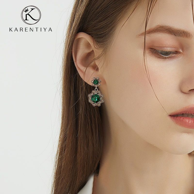 Bông Tai Nữ Thiết Kế Thanh Lịch Với Ngọc Lục Bảo Và Zircon, Không Gây Kích Ứng Da
