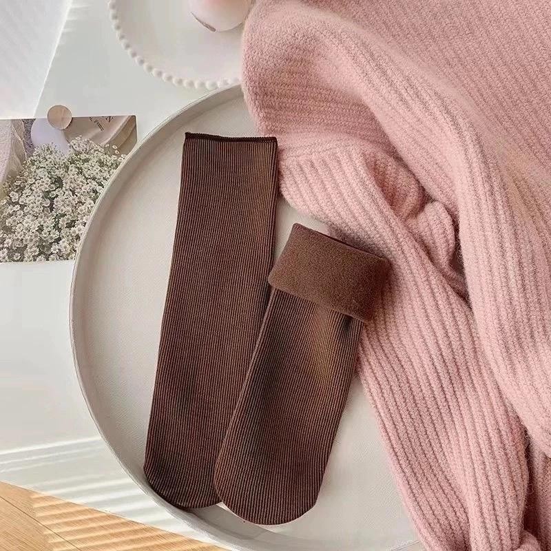 Set 10 Đôi Tất Cổ Cao Lót Lông Giữ Nhiệt Tốt Cotton Mềm Mịn Lót Bông Dày Dặn Ấm Áp Cho Mùa Đông