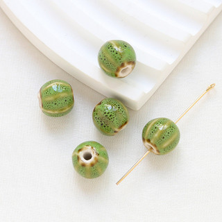 Retro In Hình Tay Gốm Lỗ Thẳng Hạt Bí Ngô Hạt Tròn DIY Handmade Trang Sức Vòng Cổ Đính Hạt Đính Hạt Phụ Kiện