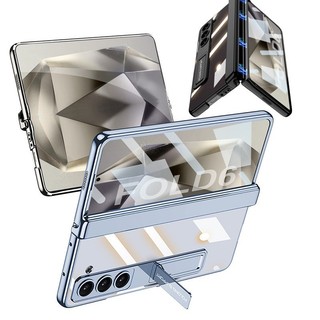 Ốp lưng trong suốt pha lê mạ điện cho Samsung Galaxy Z Fold 6 Z Fold 5 Z Fold 4 chân đế Vỏ phim cường lực phía trước