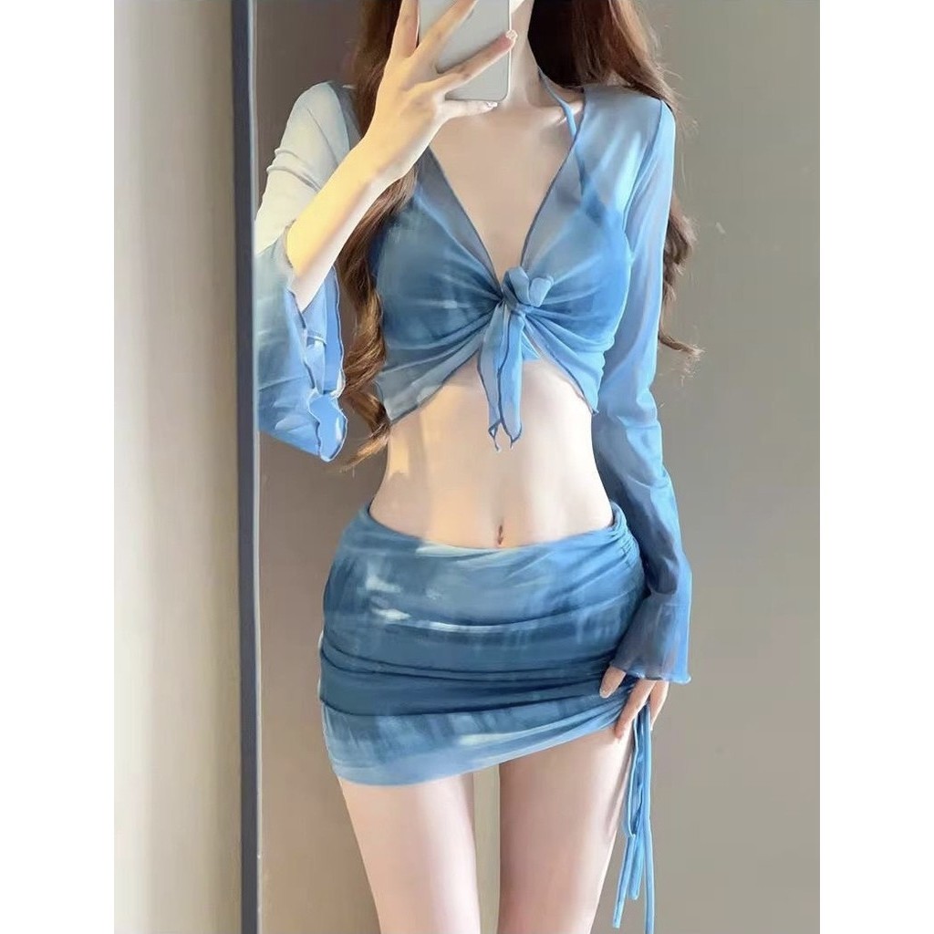 Set bộ đồ bikini áo tắm 4 chi tiết có đệm ngực phối họa tiết loang màu hàng QCCC hottrend XIMI BKN47