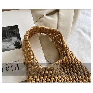 Túi xách dệt kim WOAY, túi một vai rỗng nhiều màu, túi cotton thủ công dung tích lớn