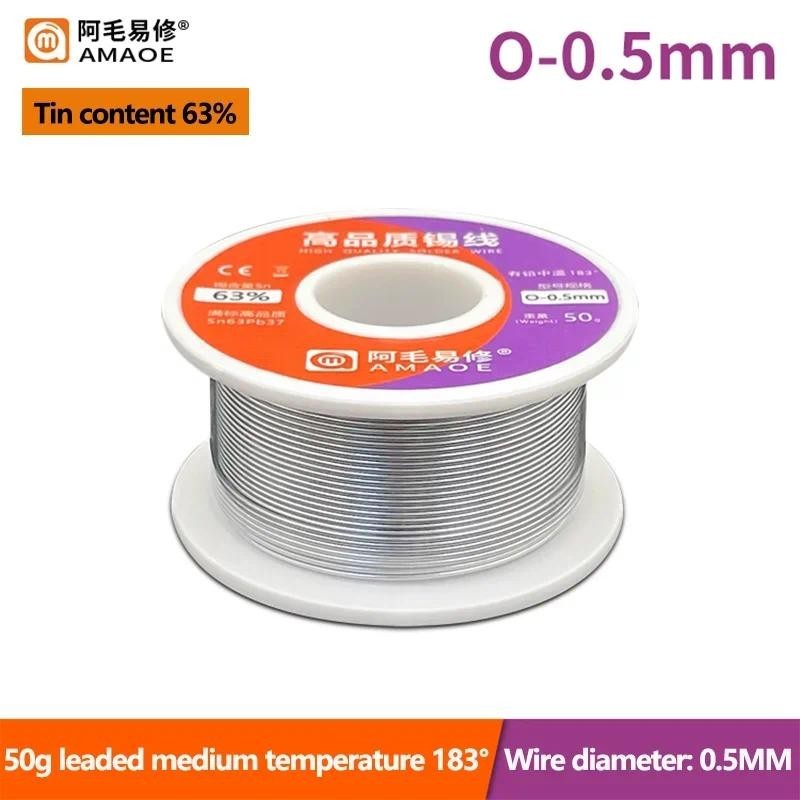 Dây hàn lõi nhựa AMAOE 50g Độ tinh khiết cao Sn63% Pb37% 183°C Điểm nóng chảy Dây thiếc hàn 0,3 / 0,4 / 0,5 / 0,8mm Dây hàn