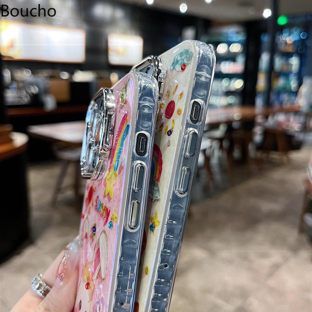 Dành Cho iPhone 13 Pro Tranh Sơn Dầu Hoa Bướm Thỏ Họa Tiết Ốp Lưng Điện Thoại iPhone 11 12 13 14 15 Pro Max 15 plus Ống Kính Bảo Vệ Phim Với Giá Đỡ Cụ Thể Chức Năng Bao