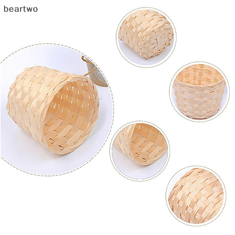 < Beartwo > Giỏ dệt nông thôn Giỏ đựng trái cây Giỏ đựng đồ di động Giỏ đựng đồ để bàn bằng tre Đẹp