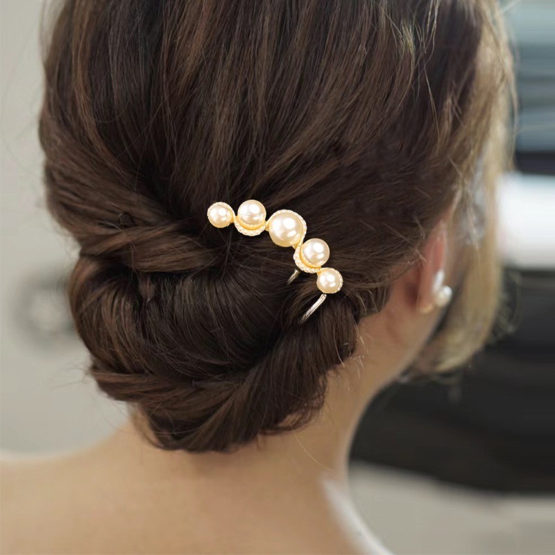 Kẹp Tóc Hình Chữ U Ngọc Trai Đơn Giản - Đen, Vàng, Ins Style, Kim Loại Tóc Bun - Kẹp Tóc Mũ Tiệc Cưới - Kẹp Tóc Tạo Kiểu Thanh Lịch Vintage - Dụng Cụ Tạo Kiểu Tóc