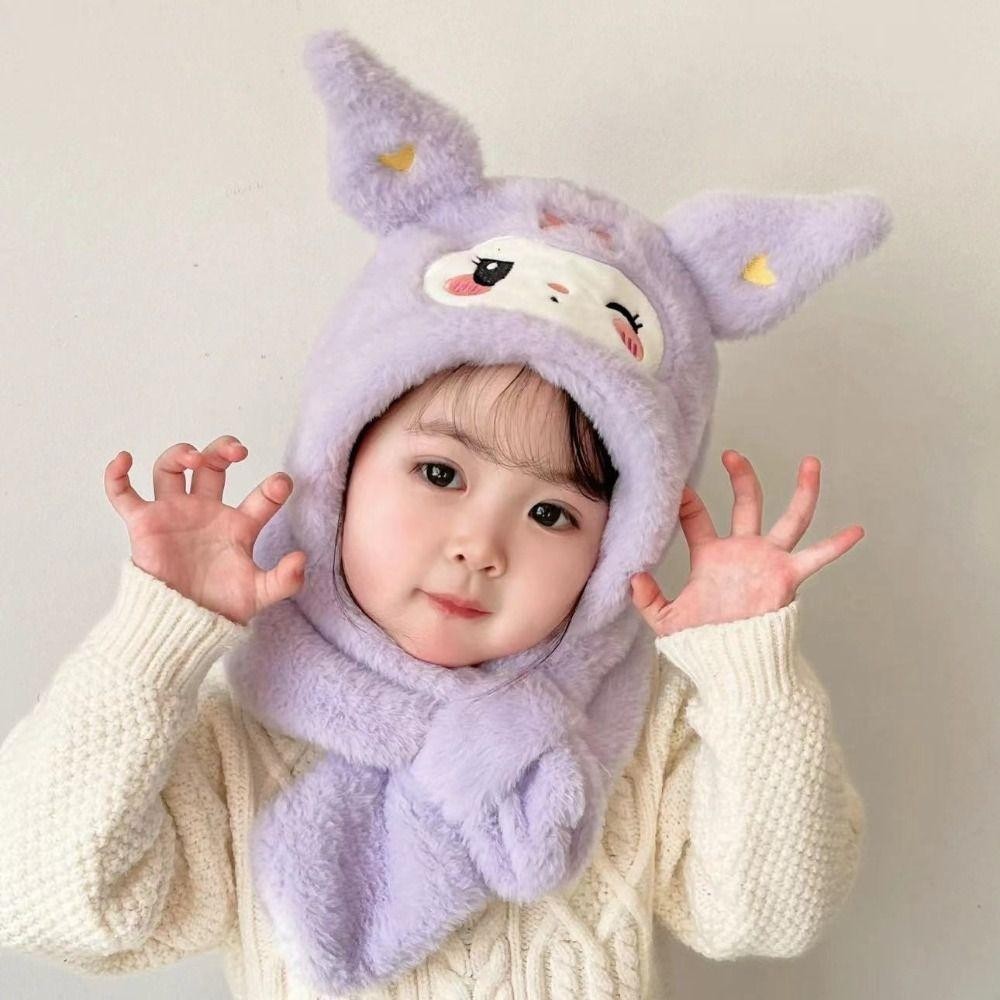 Mũ họa tiết kuromi nháy mắt cho bé kèm khăn quàng cổ và giữ ấm tai