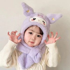 Mũ họa tiết kuromi nháy mắt cho bé kèm khăn quàng cổ và giữ ấm tai