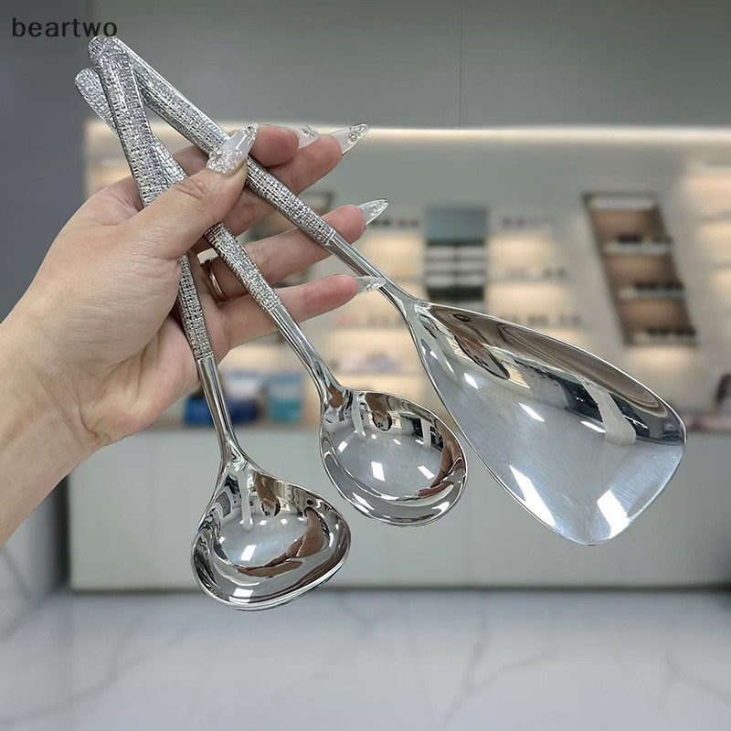 < Beartwo > Thìa Làm Dày Bằng Thép Không Gỉ Tay Cầm Dài Sáng Tạo Khách Sạn Lẩu Thìa Canh Nhà Bếp Dụng Cụ Thiết Yếu Đẹp