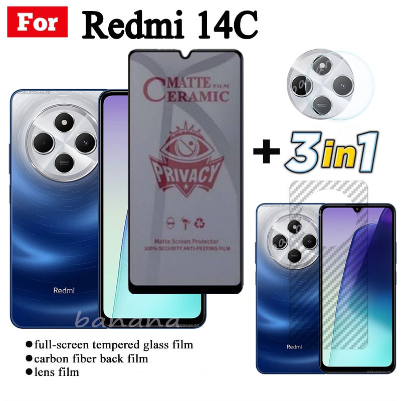 3 TRONG 1 Redmi 14C Chống Gián Điệp Riêng Tư Gốm Phim Cho Redmi 13C Note 13 Pro 4G 5G Ống Kính Máy Ảnh Kính Bảo Vệ Màn Hình Và Mặt Sau Phim