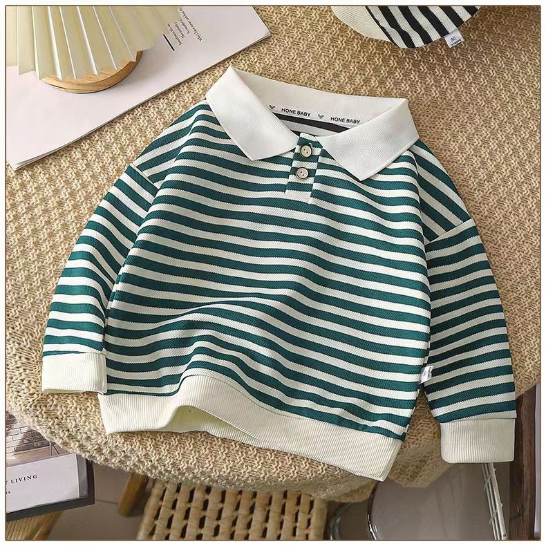 Phong Cách Mới Trẻ Em Dài Tay Áo Polo Mùa Thu Thời Trang Ve Áo Sọc Đáy Áo Sơ Mi Giữa Nhỏ Trẻ Em Nam Nữ Áo FFKI