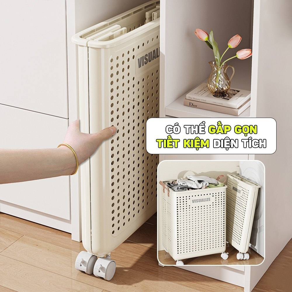 Giỏ Đựng Quần Áo REEHO -  Gấp Gọn Có Bánh Xe Di Chuyển Và Quai Xách ,Chất Liệu Nhựa ABS