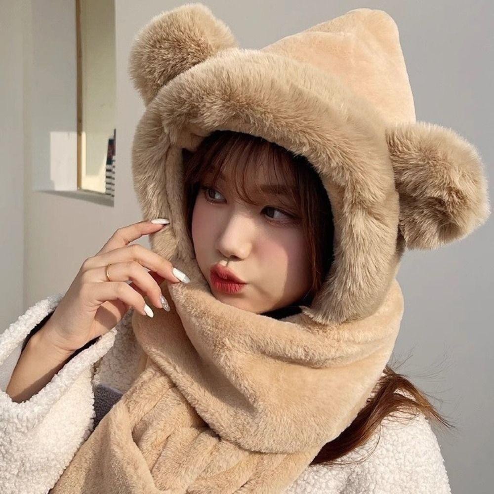 Mũ lông tai gấu trơn dày dặn mềm mại ấm áp mùa đông cho nam nữ