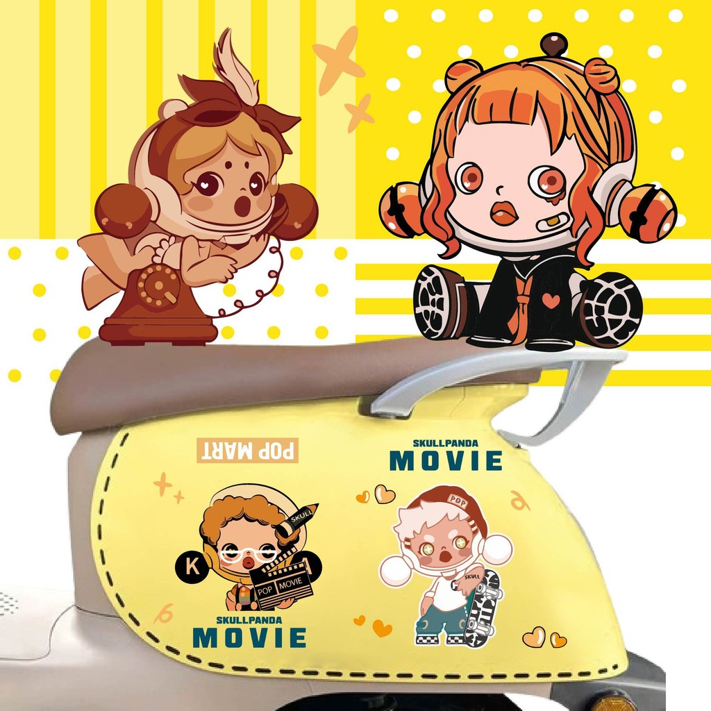 Popmart Dán Xe Ô Tô SKULLPANDA Hoạt Hình Dễ Thương Miếng Dán Trang Trí Xe Máy Xước Bao Dán Trang Trí Chống Thấm Nước
