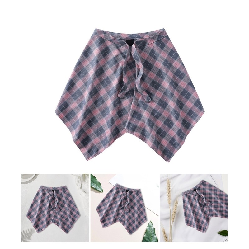 Dasbsug Unisex Punk hông Khăn quàng cổ ca rô bọc váy xếp lớp không đều che đậy