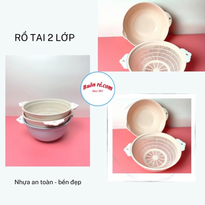 Rổ tai 2 lớp Việt Nhật (3391), rổ kèm chậu rửa rau củ, hoa quả đa năng -Buôn rẻ 01647 Babee