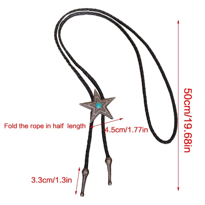 Coo Dây da bện Bolo Tie với kim loại Ngôi sao ngọc lam Mặt dây chuyền cho nam giới Trang phục đồng quê Cà vạt có thể điều chỉnh cà vạt cà vạt cà vạt