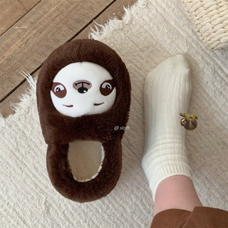 XIXITIAO Dép Cotton Xấu Xí Dễ Thương Sloth Cặp Đôi Ấm Áp Thoải Mái Lông Tất Cả Bao Gồm Gót Nam Nữ Mặc Ngoài Trời