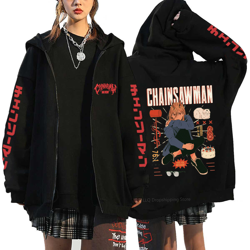 Anime Mới Cưa Xích Người Reze Zip Áo Khoác Thời Trang Mùa Đông Áo Chui Đầu Dài Tay Áo Unisex