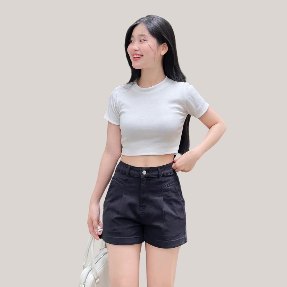 Ảnh TTTHAO - Quần Short Jeans Nữ vải cotton co giãn cao cấp Chiết Ly tôn dáng, thoải mái, không phai màu 4