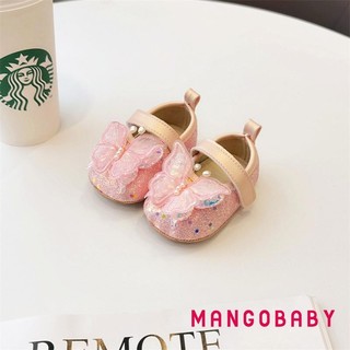 Mg-baby Bé Gái Giày Sáng Bóng 3D Bướm Công Chúa Mary Jane Đế Bằng Giày Cũi Chống Trơn Trượt